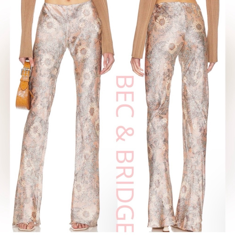 Bec + Bridge Floral Boot Cut Pants - Cream and Brown